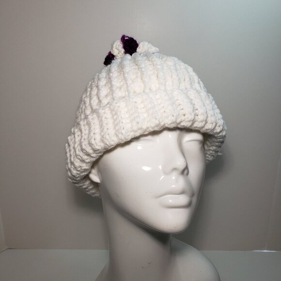 Handmade Accessories - Women's New Handmade Crochet White with Multicolor Flower Hat Beanie